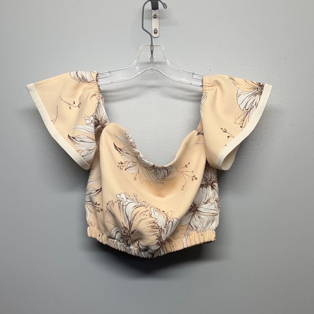 Snidel Off Shoulder Floral Crop Top Blush Coquette Puff Sleeve Feminine Boho